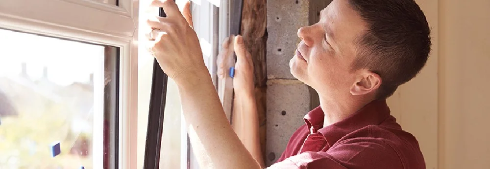 Person montiert Fensterrahmen